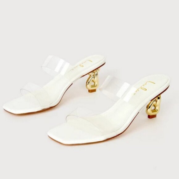 💕LULU'S💕 Arielah White Vinyl High Heel Slide Sandals ~ 8.5 New Without Box - Picture 2 of 14